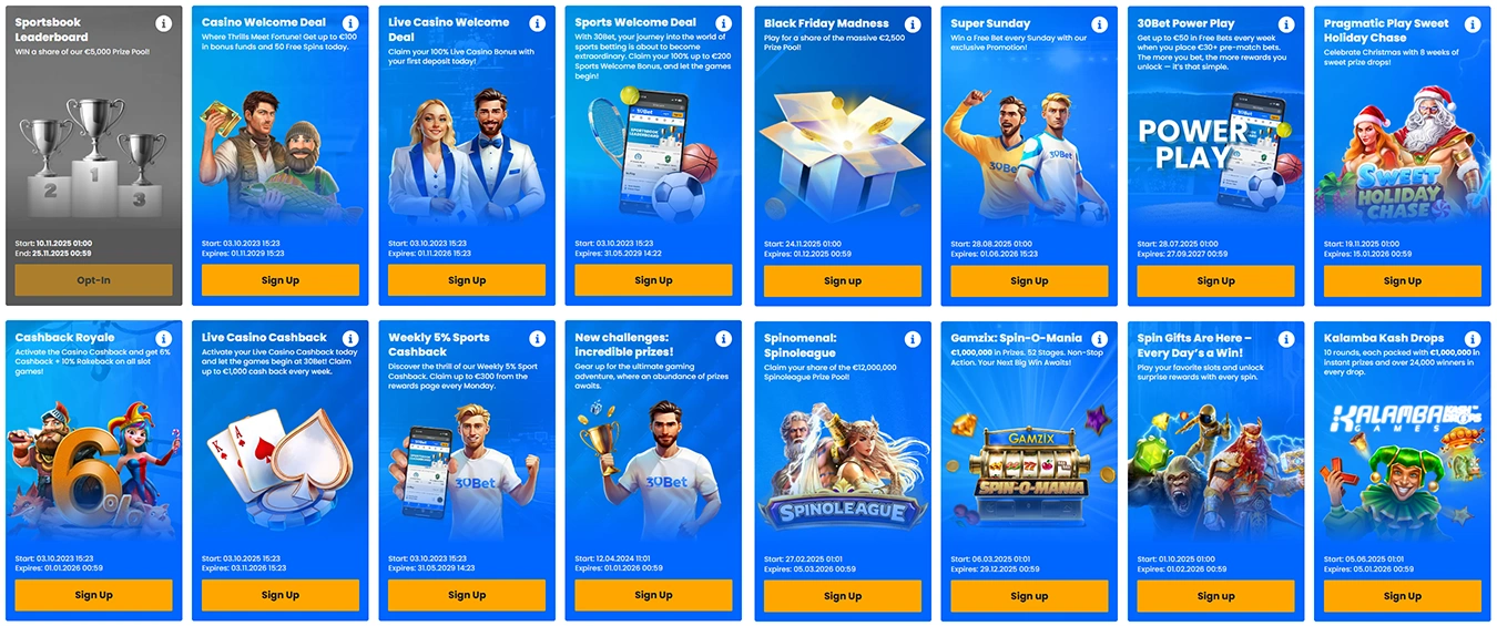 30Bet Bonuses and Promotions